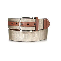 Nautica Men's Leather Tab Signature Webbing Logo Belt - Khaki