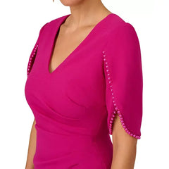 Adrianna Papell Pearl-Trim Cocktail Dress, Perfect for Chic and Sophisticated Occasions ,Hot Orchid , size 12