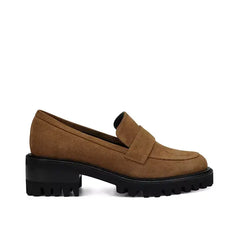 Aerosoles Women's Ronnie Lug Heeled Loafer, Stylish Comfortable Chunky Heel Loafers , Dark Wheat Suede , Size 6M