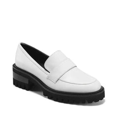 Aerosoles Ronnie Womens Lug Heeled Loafer, Stylish Comfortable Everyday Shoe , White Leather ,Size 6m