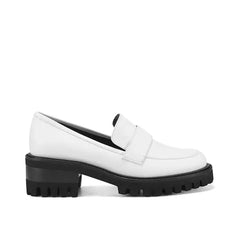 Aerosoles Ronnie Womens Lug Heeled Loafer, Stylish Comfortable Everyday Shoe , White Leather ,Size 6m