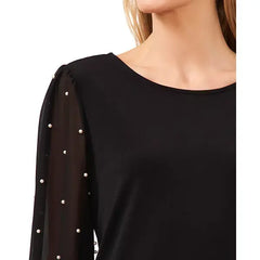Macy's Women's Mixed Media Imitation-Pearl-Stud Top-Black