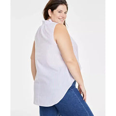Trendy Plus Size Sleeveless Split-Neck Top, Created for Macy's-Bonbon combo