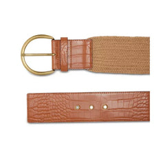 Steve Madden Women's Croc-Embossed Stretch Belt - Cognac