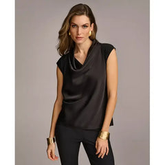 Donna Karan Women's Cowl-Neck Cap-Sleeve Top-Macy's-Black