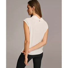 Donna Karan Women's Cowl-Neck Cap-Sleeve Top-Macy's -Cream