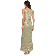 Adrianna Papell Womens Asymmetric Metallic Print Mermaid Gown, Elegant Formal Evening Dress