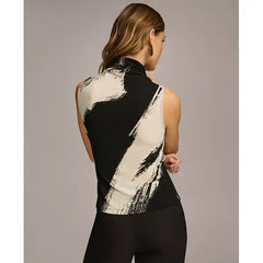 Macy's Donna Karan Women's Printed Mock Neck Sleeveless Top-black multi