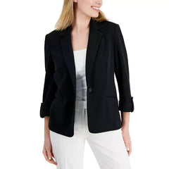 Anne Klein Womens 3/4 Sleeve Crepe Blazer with Roll Tab Detail