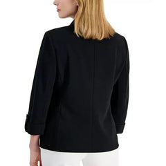 Anne Klein Womens 3/4 Sleeve Crepe Blazer with Roll Tab Detail
