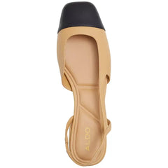 ALDO Women's Amandine Slingback Cap Toe Block Heel Flats, Stylish Everyday Footwear, Dark Beige Smooth