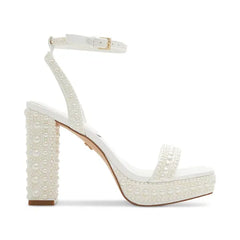 ALDO Womens Lulu Pearl Two Piece Platform Dress Sandals, Elegant and Glamorous Heels, White Mixed