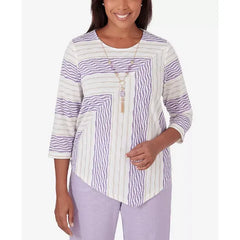Alfred Dunner Women's Garden Party Spliced Stripe Texture Top, Multi, Size Small