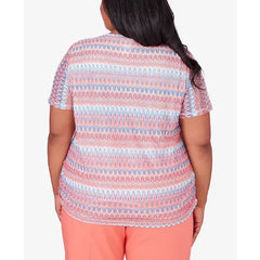 Alfred Dunner Plus Size Neptune Beach Textured Stripe Top with Side Ruching, Blue