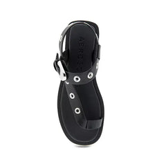 Aerosoles Women's Cedar Embellished Sandals, Stylish Comfortable Dressy Footwear, Black Polyurethane, Size 5M