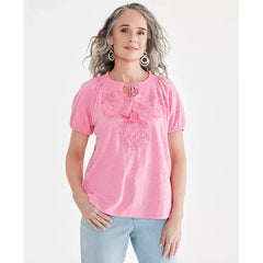 Women's Embroidery Vacay Top, Created for Macy's-Pink
