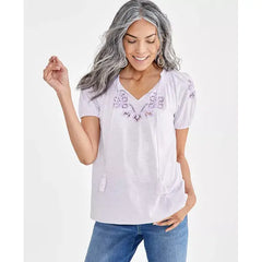 Women's Embroidery Vacay Top, Created for Macy's-Fuchsia-Lavendar