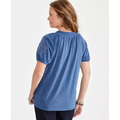 Women's Embroidery Vacay Top, Created for Macy's-Fuchsia-Blue