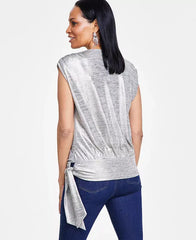 Women's Tie-Waist Surplice Top, Created for Macy's-Foiled gold