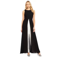 Colorblocked Overlay Jumpsuit for Chic and Modern Elegance , Black/Ivory