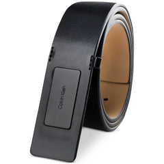 Calvin Klein Men's Ultra-Modern Inlaid Plaque-Buckle Logo Belt - Black