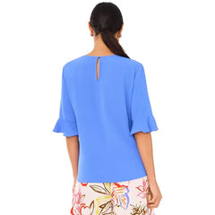 Macy's Women's Ruffled Cuff 3/4-Sleeve Crew Neck Blouse-Tropic night