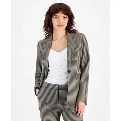 Women's Houndstooth One-Button Long-Sleeve Blazer, Created for Macy's-Antique Khaki