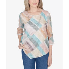Alfred Dunner Scottsdale Women's Stained Glass Popcorn Top With Necklace, Multi
