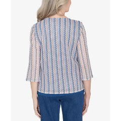 Alfred Dunner Scottsdale Women's Vertical Texture Woven Trim Top With Necklace, Multi, Size XL