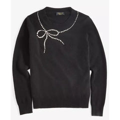 Women's Cashmere Bow-Embellished Crewneck Sweater, Created for Macy's-Black