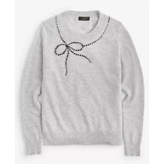 Women's Cashmere Bow-Embellished Crewneck Sweater, Created for Macy's-Ice gray heather combo