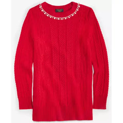 Women's Cashmere Embellished Cable-Knit Tunic Sweater, Created for Macy's-Red polish