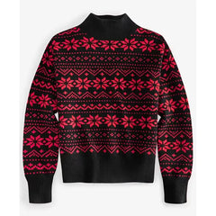 Women's 100% Cashmere Fair Isle Mock Neck Sweater, Created for Macy's-Classic black bombo