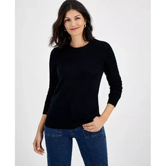 Macy's 100% Cashmere Women's Long-Sleeve Crewneck Sweater, Created for Macy's-Black