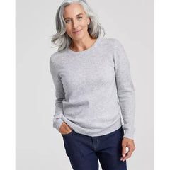 Macy's 100% Cashmere Women's Long-Sleeve Crewneck Sweater, Created for Macy's-Ice gray heather