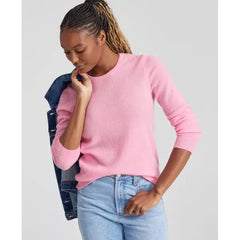 Macy's 100% Cashmere Women's Long-Sleeve Crewneck Sweater, Created for Macy's-Bubblegum heather