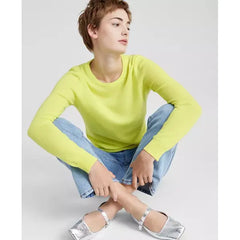 Macy's 100% Cashmere Women's Long-Sleeve Crewneck Sweater, Created for Macy's-Citron freeze