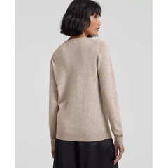 Macy's 100% Cashmere Women's Long-Sleeve Crewneck Sweater, Created for Macy's-Pearl taupe heather