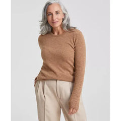 Macy's 100% Cashmere Women's Long-Sleeve Crewneck Sweater, Created for Macy's-Warm praline heather
