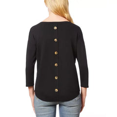 Macy's Women's Boat-Neck Button-Back Sweater-Black