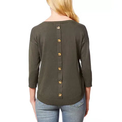 Macy's Women's Boat-Neck Button-Back Sweater-Olive