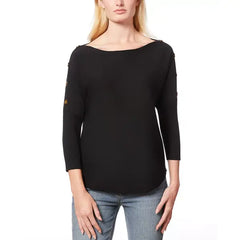 Macy's Women's Dolman-Sleeve Buttoned-Sleeve Sweater, Regular & Petite-Jet black