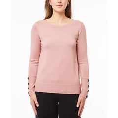 Women's Fine Gauge Boat-Neck Buttoned-Cuff Sweater created by Macy's-blush pink