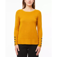 Women's Fine Gauge Boat-Neck Buttoned-Cuff Sweater created by Macy's-Golden yellow