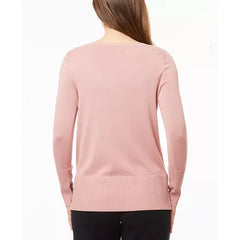 Women's Fine Gauge Boat-Neck Buttoned-Cuff Sweater created by Macy's-blush pink