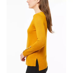 Women's Fine Gauge Boat-Neck Buttoned-Cuff Sweater created by Macy's-Golden yellow