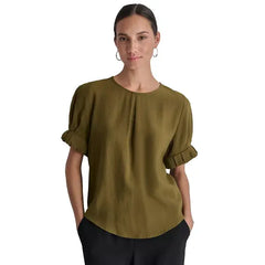 Macy's Women's Puff-Sleeve Pleated Blouse-Dark olive