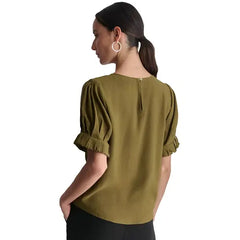 Macy's Women's Puff-Sleeve Pleated Blouse-Dark olive