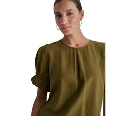 Macy's Women's Puff-Sleeve Pleated Blouse-Dark olive