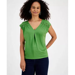 Women's O-Ring-Sleeve Pleat-Front Blouse, Created for Macy's-Lush fern
